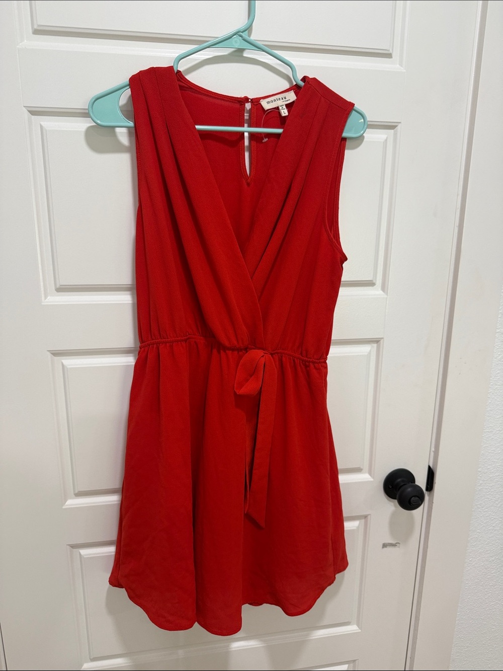 Monteau Red Sleeveless Tie-Front Dress